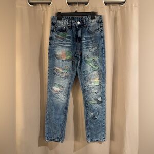 Men's  Colorful Distressed Blue Jeans